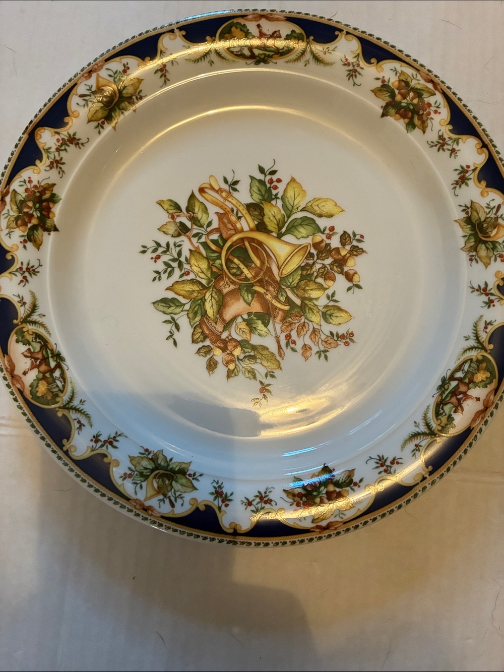 Limoges Classic Decorative Dinner Plate in White with Gold and Navy Accents